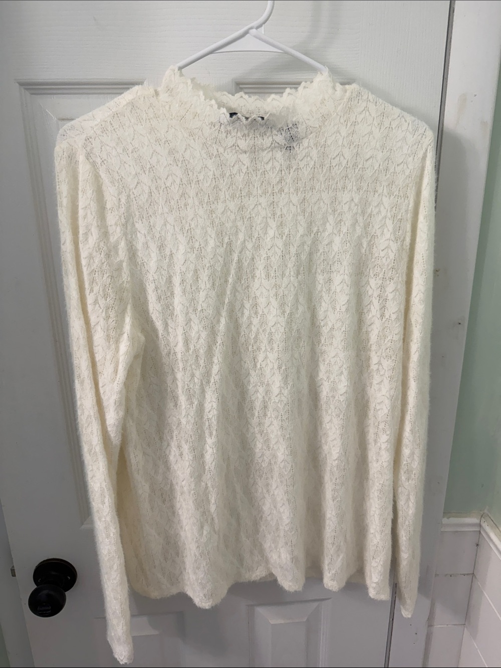 Lands' End Cream Lace-Pattern Long-Sleeve Top